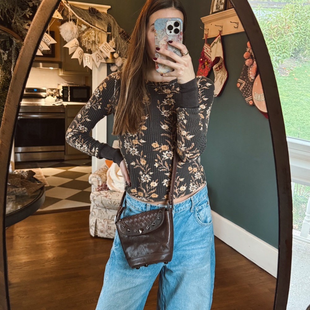 Anthropologie Made In Italy Genuine Leather crossbody brown studded Bag